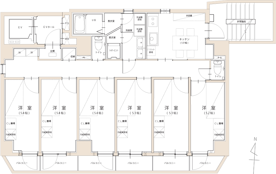 apartments金子屋シェアハウス部分平面図