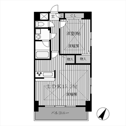 1LDKタイプ室内間取り